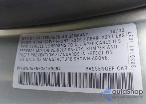 2003 Volkswagen Passat Gl z USA, uszkodzony, nr VIN WVWND63B33E159094